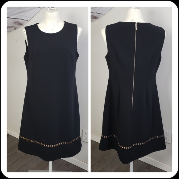 Calvin Klein Dresses & Skirts - Calvin Klein Little Black Dress Sleeveleas Shift Gold Grommet Career Office